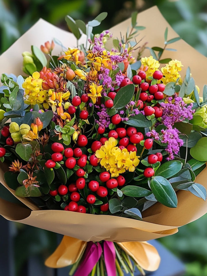 boeket met hypericum